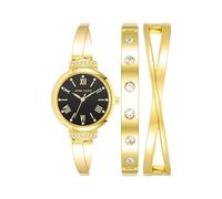 Anne Klein AK/2245 - Juego de reloj de pulsera con detalles de cristal de alta calidad para mujer, Dorado/Negro, AK/2244BKST