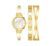 Anne Klein AK/2245 - Juego de reloj de pulsera con detalles de cristal de alta calidad para mujer, Oro, AK/2244GBST