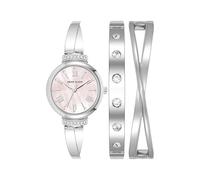 Anne Klein AK/2245 - Juego de reloj de pulsera con detalles de cristal de alta calidad para mujer, Plateado/Rosado, AK/2245PKST