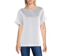 Anne Klein Blusa contemporánea de Manga Corta con Detalle de Botones para Mujer (Paquete de 1), Blanco Brillante., S
