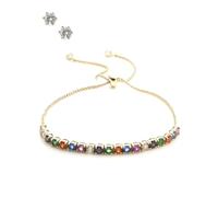 Anne Klein Juego de aretes ajustables con múltiples piedras en tono dorado