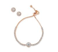 Anne Klein Juego de pulsera ajustable de cristal transparente de 8 mm en tono dorado