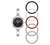 Anne Klein Juego de reloj de pulsera y bisel intercambiable para mujer, Plata/Negro, AK/5111INST