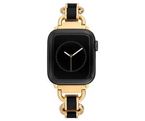 Anne Klein Moderna pulsera de goma de repuesto para Apple iWatch, segura, ajustable, se adapta a la mayoría de muñecas, Negro/tono dorado, 38/40/41mm