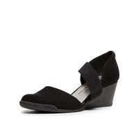 Anne Klein Mujeres Tara Punta Abierta Casual Sandalias de Piso, Black/Multi Stretch Fabric, Talla 5.5