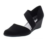 Anne Klein Mujeres Tara Punta Abierta Casual Sandalias de Piso, Black/Multi Stretch Fabric, Talla 7.5