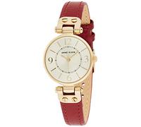 Anne Klein Reloj con Correa de Cuero para Mujer, Rojo/Dorado