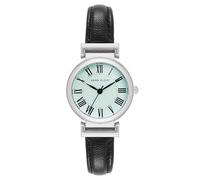 Anne Klein Reloj con correa de piel para mujer, Negro/plateado/aguamarina