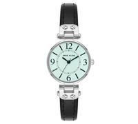 Anne Klein Reloj con correa de piel para mujer, Negro/plateado/aguamarina, Japonés