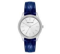 Anne Klein Reloj de pulsera de piel vegana de grano de cocodrilo para mujer, Azul marino/Plateado, AK/4197SVNV