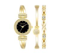 Anne Klein Set de Reloj de Pulsera rígida con Adornos de Cristales con Juego de Pulseras, Dorado/Negro