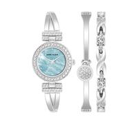 Anne Klein Set de Reloj de Pulsera rígida con Adornos de Cristales con Juego de Pulseras, Plata/Azul Claro