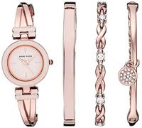 Anne Klein Set de reloj de pulsera rígida para mujer y juego de pulseras con detalles de cristal, Rosa
