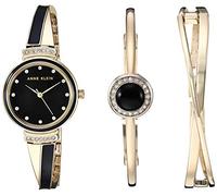 Anne Klein Set de Reloj de Pulsera con Adornos de Cristales con Juego de Pulseras rígidas, Negro