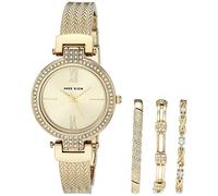 Anne Klein Set de Reloj de Pulsera rígida con Adornos de Cristales con Juego de Pulseras, Dorado