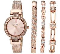 Anne Klein Set de Reloj de Pulsera rígida con Adornos de Cristales con Juego de Pulseras, Oro Rosa