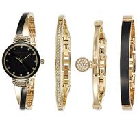 Anne Klein Set de Reloj de Pulsera y Juego de Pulseras rígidas para Mujer con Detalles de Cristal, Dorado/Negro