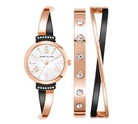 Anne Klein Set de Reloj de Pulsera y Juego de Pulseras rígidas para Mujer con Detalles de Cristal, Oro Rosa/Gris plomizo