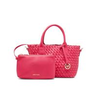 Anne Klein Woven Small Tote with Pouch, Bolsa de Mano para Mujer, Fucsia Encendido