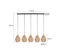 Anne Light Lámpara colgante Ropex 4531, 5 luces, modelo largo, negra, cable marrón