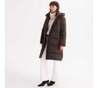 ANNE WEYBURN Abrigo acolchado largo con capucha, relleno de plumón y plumas, ideal para el invierno. Color marrón