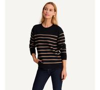 ANNE WEYBURN Jersey a rayas con cuello redondo, de punto fino. Color rayas beige negro