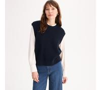 ANNE WEYBURN Jersey sin mangas de cuello redondo en punto de canalé grueso de algodón puro. Color Azul Marino