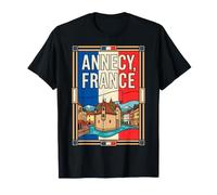 Annecy Francia Bandera Canal Casco Antiguo Arte Vintage Camiseta