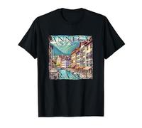 Annecy Francia Ciudad Canales Montañas Grunge Arte Camiseta