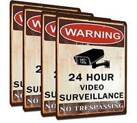 annekilly Paquete de 4 letreros de metal de aluminio con advertencia de advertencia de no traspasar, cámara de seguridad de videovigilancia de 24 horas, 12 x 16 pulgadas
