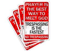 annekilly Paquete de 4 letreros de metal vintage con texto en inglés "No Trespassing Prayer is The Best Way to Meet God Trespassing is the Fastest Pub Outdoor Bar Retro Poster Home Kitchen Restaurant