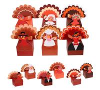 Anneome 12 Piezas Cajas de con Diseño de Pavo para Acción de Gracias Cajas de de Dulces Multicolor con Base Cuadrada Estable para Fiestas y Decoración de Mesa