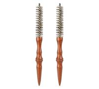 Anneome 2 Piezas Cepillo Redondo Pequeño Profesional para Peinar Cabello y Rizado Peine Moldeador Antistático de Cerdas de Jabalí con Mango de Madera de Unidades para Rizos y Alisado