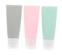 Anneome 3 piezas Botellas de Silicona para Viaje Envases Rellenables y Portátiles para Gel Ducha Champú y Cosméticos con Diseño Prueba de Fugas Colores Verde Rosa y Gris