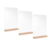 Anneome 3 Piezas Soporte de Señal Acrílico Transparente con Base de Madera Soporte de Menú Inclinable Portapapeles para Restaurante Oficina y Tienda Exhibidor de Mesa Robusto y Estable