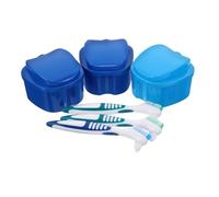 Anneome 3juegos Kit Cuidado De Dentaduras Postizas Con Cepillo De Limpieza Recipiente Con Tapa Hermética Para Remojo y Almacenamiento Caja De Viaje Para Dentaduras Postizas