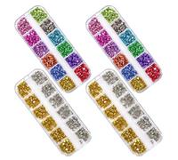 Anneome 4 Cajas Cajas Compartimentos Adornos Metálicos Uñas Remaches Cónicos Coloridos y Dorados Charms Punk Manicura para Decoración Festiva Uñas