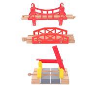 Anneome Accesorios de Vías de Tren de Madera, Set de 3 Piezas Puente Grande, Puente Pequeño y Vía de Expansión, Bloques de Construcción Educativos para Juego Interactivo Infantil