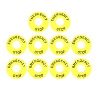 Anneome Anillo de parada de emergencia amarillo 10 piezas para botón pulsador industrial, señalización de seguridad redonda de PVC