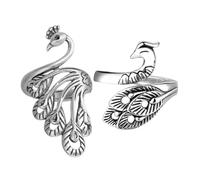 Anneome Anillos de Crochet Ajustables con Diseño de Pavo Real 3d en Aleación Antigua, Set de 2 Piezas con Apertura para Guía y Tensión de Hilo para Tejer y Manualidades