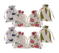 Anneome Bolsas de Obsequio Navideñas de Lino 8 Piezas Cordón Diseño Surtido Cereza Ballena Reno Rosa para Almacenamiento Creativo y Embalaje Elegante