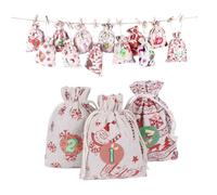 Anneome Bolsas Navideñas con Cordón de Algodón y Lino 24 Unidades 10X14 CM para Regalos y Dulces Decoración Colgante para Árbol y Fiestas Navideñas