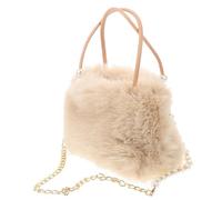 Anneome Bolso Pelo Mujer de Gran Capacidad Beige con Cadena de Perlas, Bolso Bandolera Esponjoso de Felpa para Uso Diario en Invierno