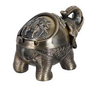 Anneome Cenicero Vintage de Metal con Tapa a Prueba de Viento, Diseño Elefante Azul, Compacto y Resistente para Patio Exterior, Oficina y Decoración del Hogar, Porta Cigarros Funcional y