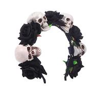 Anneome diadema de calavera venda aro de pelo de calavera de terror Víspera de Todos los de halloween Diademas de Halloween tela no tejida Negro