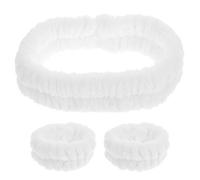 Anneome Diadema Facial y Pulsera de Lavado Suave de Felpa Blanca, Set 1 Juego (1 Diadema 2 Pulseras) para Mujer, Banda Pelo para Maquillaje, Spa y Cuidado Personal
