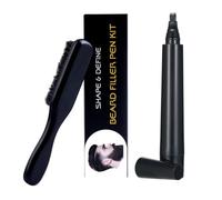 Anneome Juego de 2 Herramientas para Cuidado de Barba y Bigote Cepillo de Cerda de Jabalí con Mango de Madera de Haya Lápiz de 4 Puntas para Moldear y Rellenar Color Negro Adecuado