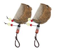 Anneome Peine de Madera de Sándalo Diseño de Loto y Boca de Pez Tallado a Mano 2 Piezas Portátiles para Desenredar Cabello Rizado y Grueso Viajando