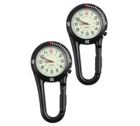 Anneome Reloj de Bolsillo de Cuarzo con Clip, Correa y Esfera Fluorescente | Pack de 2 Piezas, Acero Inoxidable, Diseño de Mochila, Color Negro, para Montañismo y Uso Nocturno