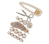 Anneome Set de 6 Pinzas Cabello Plumas y Perlas Doradas de Aleación, Diseño Creativo y Superficie Suave, Ideales para Dress-up y Eventos de Prom